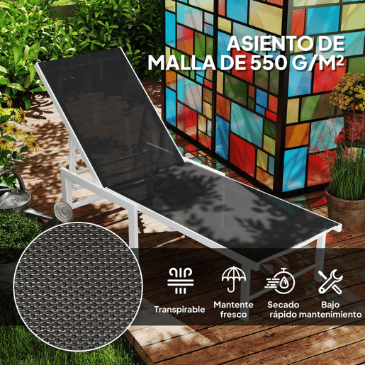 Outsunny Espreguiçadeira Reclinável de Jardim com Rodas Espreguiçadeira de Exterior Encosto Ajustável em 5 Níveis e Estrutura de Aço Suporta até 120 kg para Pátio Varanda 166x60x84 cm Cinzento