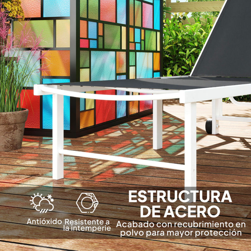 Outsunny Espreguiçadeira Reclinável de Jardim com Rodas Espreguiçadeira de Exterior Encosto Ajustável em 5 Níveis e Estrutura de Aço Suporta até 120 kg para Pátio Varanda 166x60x84 cm Cinzento