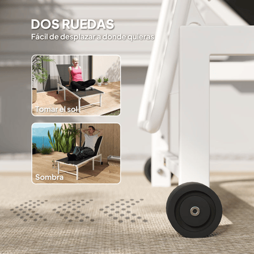 Outsunny Espreguiçadeira Reclinável de Jardim com Rodas Espreguiçadeira de Exterior Encosto Ajustável em 5 Níveis e Estrutura de Aço Suporta até 120 kg para Pátio Varanda 166x60x84 cm Cinzento