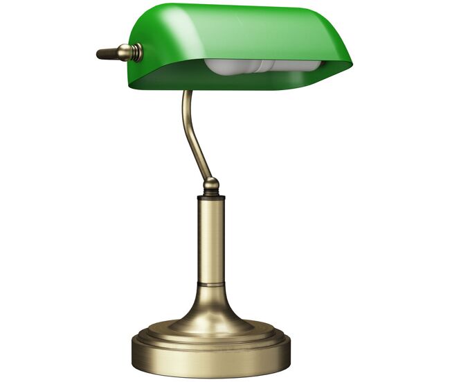 Homcom lámpara de escritorio banquero vintage lámpara de mesa banker e27 con pantalla orientable a 45° interruptor basculante para hogar dormitorio oficina biblioteca verde