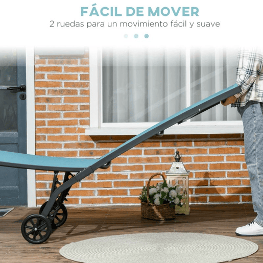 Outsunny Conjunto de 2 Espreguiçadeiras Reclináveis de Jardim Espreguiçadeiras de Alumínio para Exterior com Encosto Ajustável em 5 Níveis e Rodas para Praia Piscina 165x66x102 cm Azul