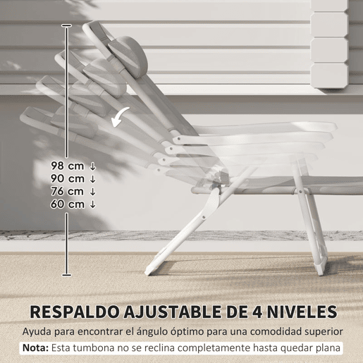 Outsunny Espreguiçadeira de Jardim Reclinável e Dobrável com Almofada para a Cabeça Encosto Ajustável em 4 Posições e Estrutura de Metal e Textilene 160x66x98 cm Cinzento