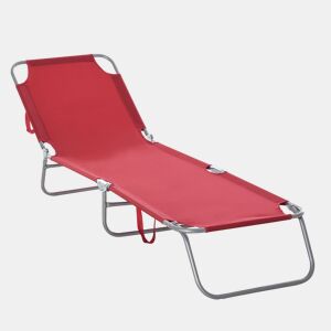 Outsunny Espreguiçadeira Dobrável Espreguiçadeira de Jardim com Encosto Ajustável em 5 Posições Peso Máximo 120 kg para Terraço Piscina Praia 187x55x24 cm Vermelho