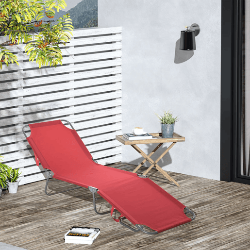 Outsunny Espreguiçadeira Dobrável Espreguiçadeira de Jardim com Encosto Ajustável em 5 Posições Peso Máximo 120 kg para Terraço Piscina Praia 187x55x24 cm Vermelho