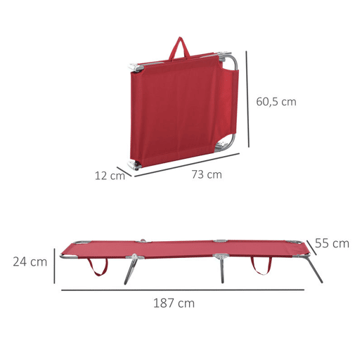 Outsunny Espreguiçadeira Dobrável Espreguiçadeira de Jardim com Encosto Ajustável em 5 Posições Peso Máximo 120 kg para Terraço Piscina Praia 187x55x24 cm Vermelho
