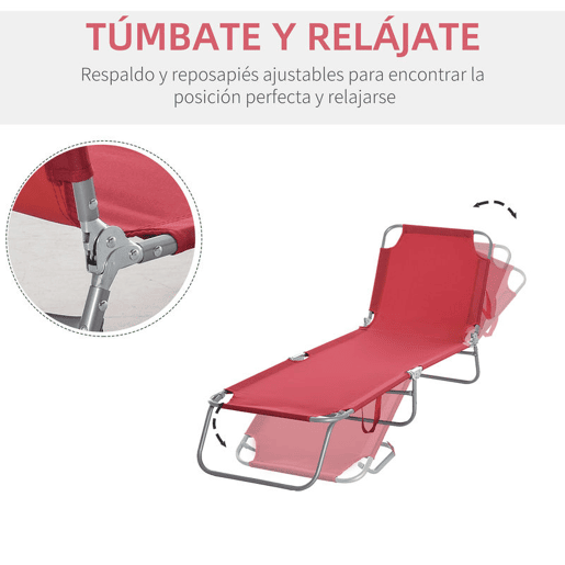 Outsunny Espreguiçadeira Dobrável Espreguiçadeira de Jardim com Encosto Ajustável em 5 Posições Peso Máximo 120 kg para Terraço Piscina Praia 187x55x24 cm Vermelho
