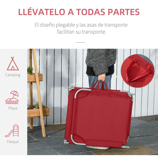 Outsunny Espreguiçadeira Dobrável Espreguiçadeira de Jardim com Encosto Ajustável em 5 Posições Peso Máximo 120 kg para Terraço Piscina Praia 187x55x24 cm Vermelho