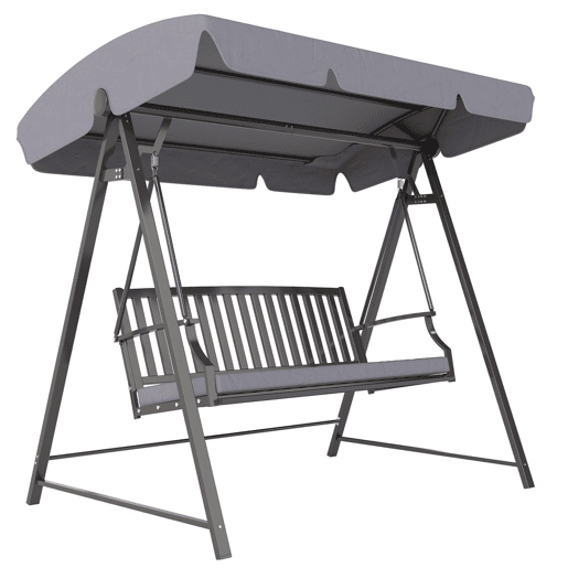 Outsunny Baloiço de Jardim para 3 Pessoas Banco Baloiço com Toldo Ajustável Almofada e Estrutura de Aço Resistente às Intempéries 205x133x181 cm Cinzento