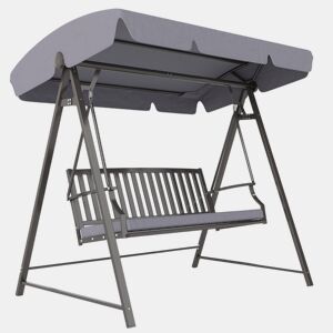 Outsunny Baloiço de Jardim para 3 Pessoas Banco Baloiço com Toldo Ajustável Almofada e Estrutura de Aço Resistente às Intempéries 205x133x181 cm Cinzento