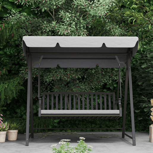 Outsunny Baloiço de Jardim para 3 Pessoas Banco Baloiço com Toldo Ajustável Almofada e Estrutura de Aço Resistente às Intempéries 205x133x181 cm Cinzento