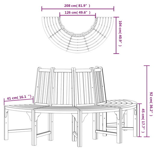 Banco de jardim ao ar livre mobiliário de pátio semicircular terraço árvore torre ø208cm madeira maciça eucalipto 02_0011821