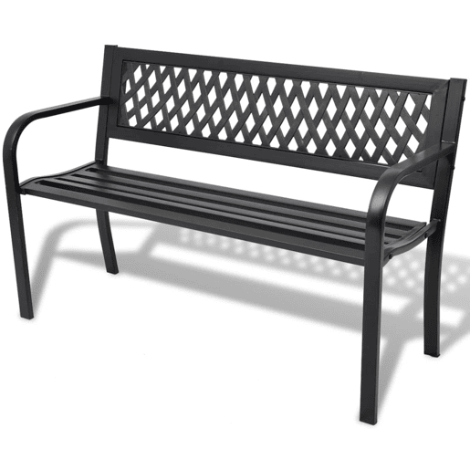 Banco de jardim, móveis de pátio externo, terraço 118 x 50 x 75 cm aço preto 02_0011188