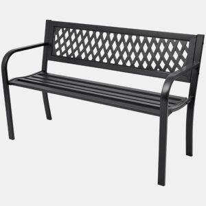 Banco de jardim, móveis de pátio externo, terraço 118 x 50 x 75 cm aço preto 02_0011188