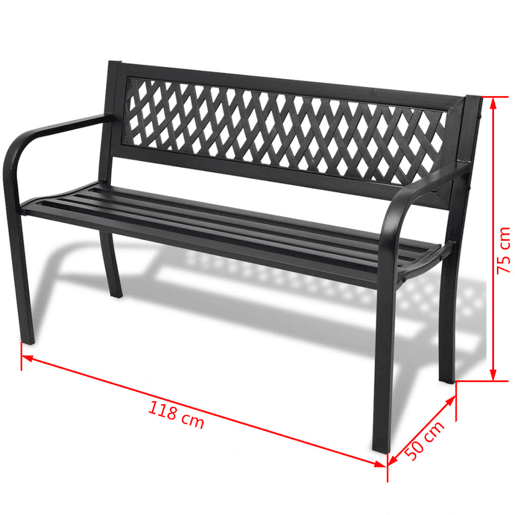 Banco de jardim, móveis de pátio externo, terraço 118 x 50 x 75 cm aço preto 02_0011188