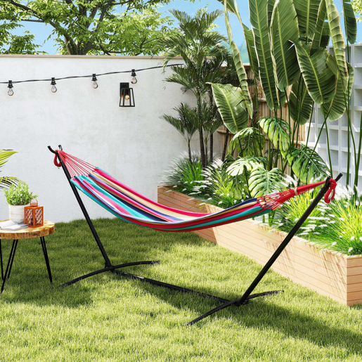 Outsunny Cama Rede com Suporte 310x117 cm Cama Rede de Campismo com Bolsa de Transporte Portátil Altura Ajustável Capacidade 120 kg para Pátio Varanda Laranja