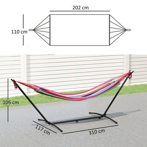 Outsunny Cama Rede com Suporte 310x117 cm Cama Rede de Campismo com Bolsa de Transporte Portátil Altura Ajustável Capacidade 120 kg para Pátio Varanda Laranja