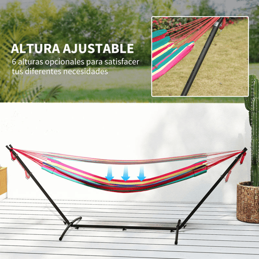 Outsunny Cama Rede com Suporte 310x117 cm Cama Rede de Campismo com Bolsa de Transporte Portátil Altura Ajustável Capacidade 120 kg para Pátio Varanda Laranja