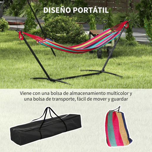 Outsunny Cama Rede com Suporte 310x117 cm Cama Rede de Campismo com Bolsa de Transporte Portátil Altura Ajustável Capacidade 120 kg para Pátio Varanda Laranja