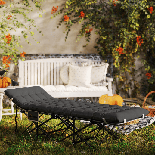 Outsunny Cama Dobrável de Campismo Portátil Espreguiçadeira 600D com Almofada de Cabeça Colchão Removível e Bolsa de Transporte Capacidade 150 kg para Praia e Caminhadas 186x68x37 cm Preto