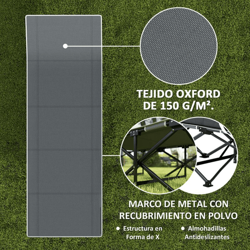 Outsunny Cama Dobrável de Campismo Portátil Espreguiçadeira 600D com Almofada de Cabeça Colchão Removível e Bolsa de Transporte Capacidade 150 kg para Praia e Caminhadas 186x68x37 cm Preto