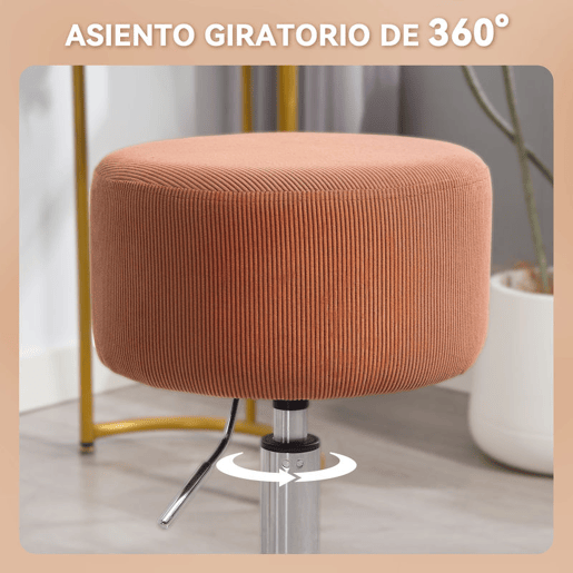 HOMCOM Banco de Bar Giratório Banco Alta de Cozinha Ajustável em Altura 52-66 cm Estofado em Veludo Giratória a 360° para Sala de Jantar Tocador Balcão Marrom