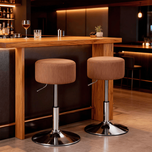 HOMCOM Banco de Bar Giratório Banco Alta de Cozinha Ajustável em Altura 52-66 cm Estofado em Veludo Giratória a 360° para Sala de Jantar Tocador Balcão Marrom