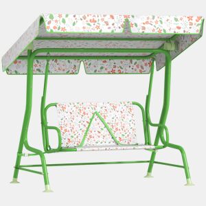AIYAPLAY Baloiço de Jardim para Crianças acima de 3 Anos Baloiço Infantil de Exterior com 2 Lugares Toldo Ajustável Cinto de Segurança e Desenho de Borboletas 112x75x120 cm Verde