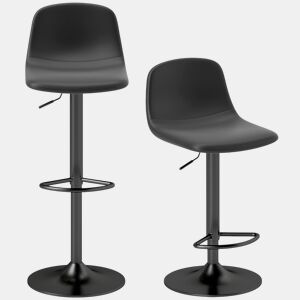 HOMCOM Conjunto de 2 Bancos de Bar Bancos Altos de Cozinha Reguláveis em Altura 84-104 cm com Encosto e Apoio para os Pés Estofadas em PU Giratórias em 360° para Sala de Jantar Varanda Preto