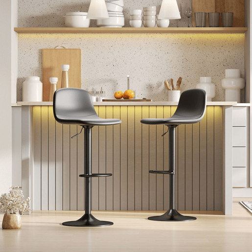 HOMCOM Conjunto de 2 Bancos de Bar Bancos Altos de Cozinha Reguláveis em Altura 84-104 cm com Encosto e Apoio para os Pés Estofadas em PU Giratórias em 360° para Sala de Jantar Varanda Preto