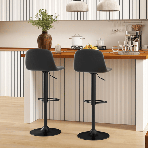 HOMCOM Conjunto de 2 Bancos de Bar Bancos Altos de Cozinha Reguláveis em Altura 84-104 cm com Encosto e Apoio para os Pés Estofadas em PU Giratórias em 360° para Sala de Jantar Varanda Preto