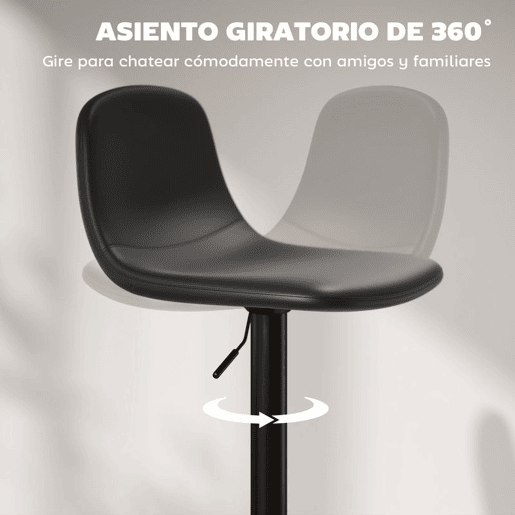 HOMCOM Conjunto de 2 Bancos de Bar Bancos Altos de Cozinha Reguláveis em Altura 84-104 cm com Encosto e Apoio para os Pés Estofadas em PU Giratórias em 360° para Sala de Jantar Varanda Preto