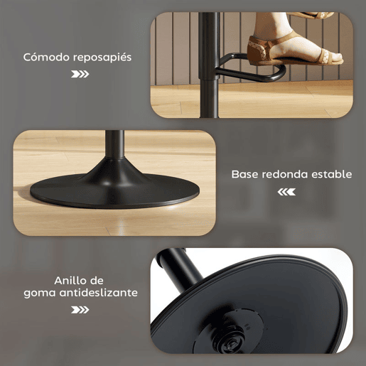 HOMCOM Conjunto de 2 Bancos de Bar Bancos Altos de Cozinha Reguláveis em Altura 84-104 cm com Encosto e Apoio para os Pés Estofadas em PU Giratórias em 360° para Sala de Jantar Varanda Preto