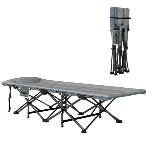 Outsunny Cama Dobrável de Campismo Cama Portátil para Acampamento Praia com Apoio de Cabeça e Bolso Lateral Suporta até 150 kg 187x67x37 cm Cinzento