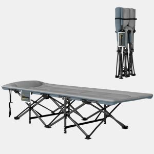 Outsunny Cama DobrƔvel de Campismo Cama PortƔtil para Acampamento Praia com Apoio de CabeƧa e Bolso Lateral Suporta atƩ 150 kg 187x67x37 cm Cinzento
