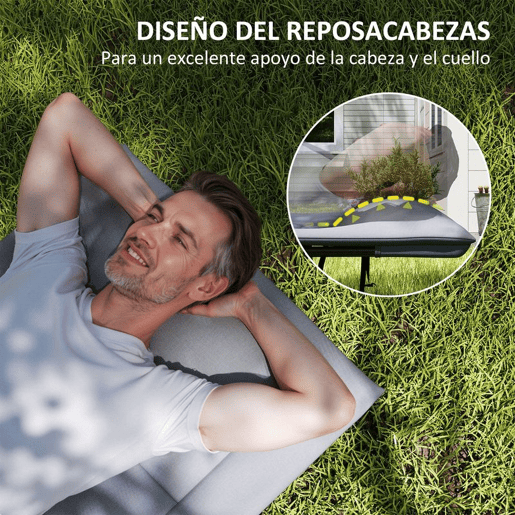 Outsunny Cama Dobrável de Campismo Cama Portátil para Acampamento Praia com Apoio de Cabeça e Bolso Lateral Suporta até 150 kg 187x67x37 cm Cinzento
