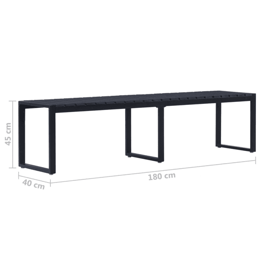 Banco de jardim mobiliário de pátio exterior terraço 180 cm painel PS preto 02_0011276