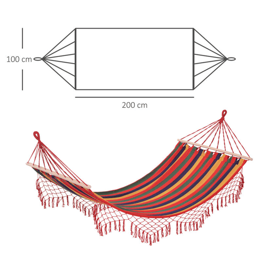 Outsunny Rede de Jardim 200x100 cm Rede Suspensa com Travessas de Madeira Carga 120 kg para Pátio Terraço Varanda Campismo Vermelho e Amarelo