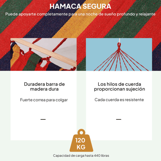 Outsunny Rede de Jardim 200x100 cm Rede Suspensa com Travessas de Madeira Carga 120 kg para Pátio Terraço Varanda Campismo Vermelho e Amarelo