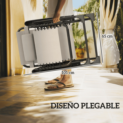 Outsunny Conjunto de 2 Espreguiçadeiras Jardim Dobráveis com Mesa Auxiliar Porta-Copos Espreguiçadeiras de Gravidade Zero com Encosto Ajustável Apoios de Braço Removíveis para Pátio Piscina Bege