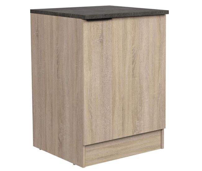 Módulo Cocina Inferior Arko Estilo Industrial en Color Roble Áspero y Negro con 1 Puerta y 1 Estante Interno 60x60x86 cm