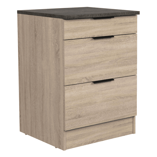 Móvel de cozinha inferior Arko estilo industrial em carvalho bruto e preto com 3 gavetas 60x86x60 cm
