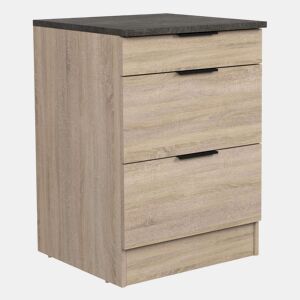 Móvel de cozinha inferior Arko estilo industrial em carvalho bruto e preto com 3 gavetas 60x86x60 cm