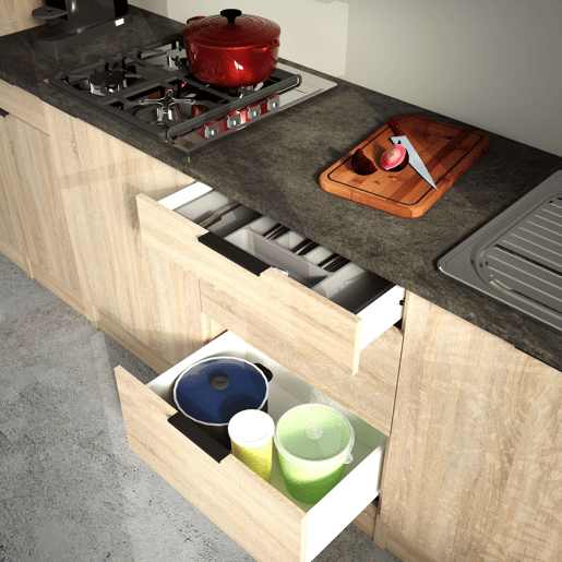 Móvel de cozinha inferior Arko estilo industrial em carvalho bruto e preto com 3 gavetas 60x86x60 cm