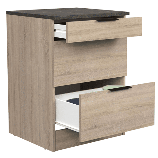 Móvel de cozinha inferior Arko estilo industrial em carvalho bruto e preto com 3 gavetas 60x86x60 cm