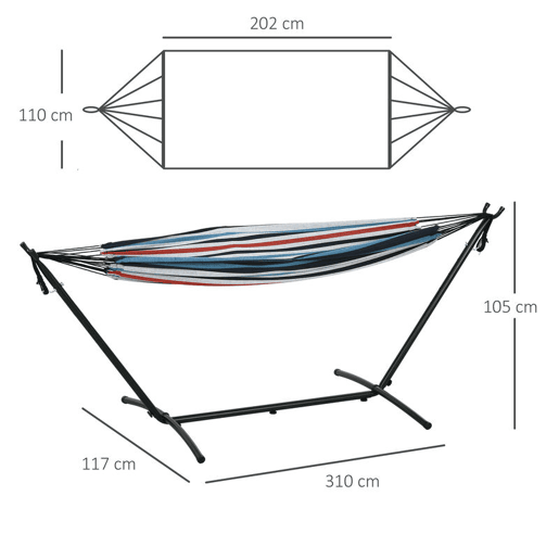 Outsunny Cama Rede com Suporte 310x117 cm Cama Rede de Campismo com Bolsa de Transporte Portátil Altura Ajustável Capacidade 120 kg para Pátio Varanda Azul e Branco