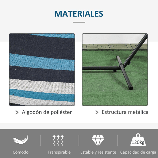 Outsunny Cama Rede com Suporte 310x117 cm Cama Rede de Campismo com Bolsa de Transporte Portátil Altura Ajustável Capacidade 120 kg para Pátio Varanda Azul e Branco