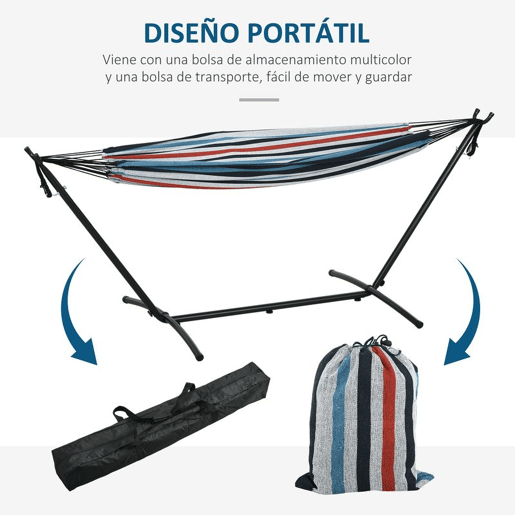 Outsunny Cama Rede com Suporte 310x117 cm Cama Rede de Campismo com Bolsa de Transporte Portátil Altura Ajustável Capacidade 120 kg para Pátio Varanda Azul e Branco