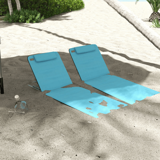 Outsunny Conjunto de 2 Esteiras de Praia com Encosto Reclinável em 5 Níveis Bolsa de Transporte e Apoio de Cabeça 48x134x33-43 cm Azul