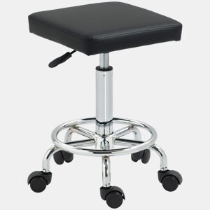 HOMCOM Banco Giratório Banco com Rodas Altura Regulável 50-66 cm Assento Estofado em Imitação de Couro Descanso para os Pés para Salões e Oficinas 34x34x50-66 cm Preto
