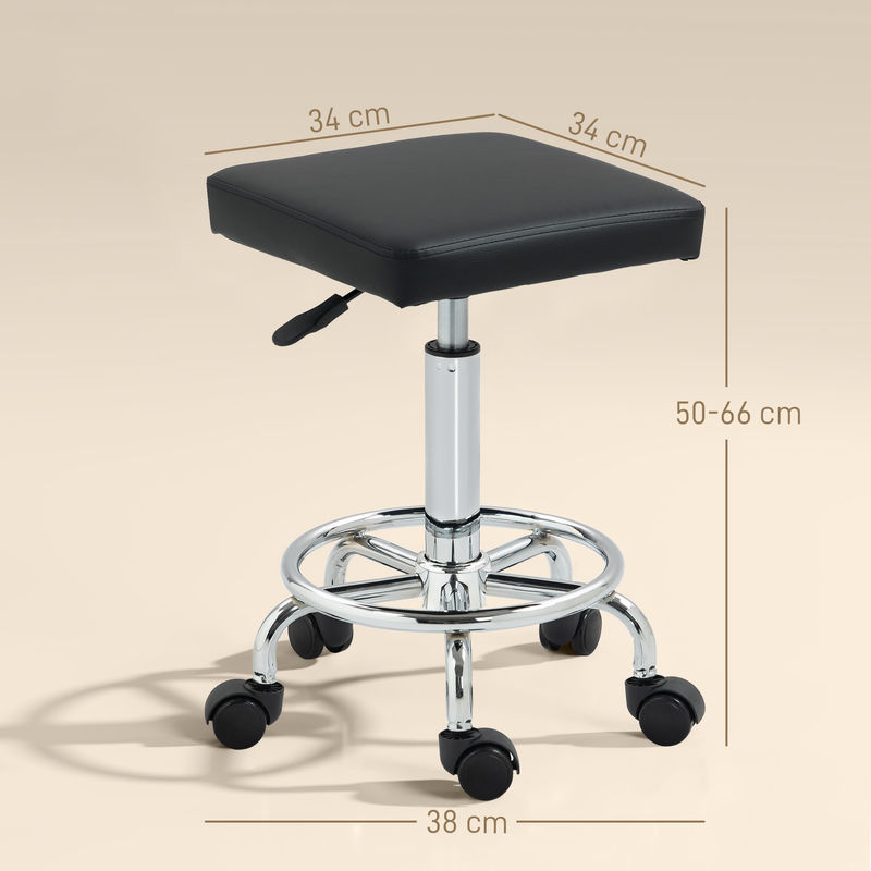 HOMCOM Taburete Giratorio Taburete Con Ruedas Altura Regulable 50 66 Cm homcom-taburete-giratorio-taburete-con-ruedas-altura-regulable-50-66-cm